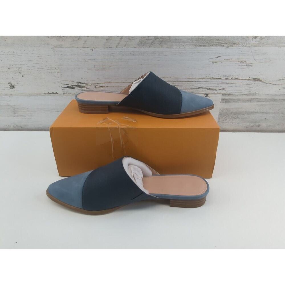 FISACE Womens 6.5 Backless Slip On Pointed Toe Flat Sandals Low Heel Dress Loafe